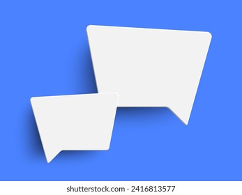 White rectangle blank speech bubble on blue background. Speak bubble text, chat box, message outline modern vector illustration design. Minimal social network chatting windows. Question, answer