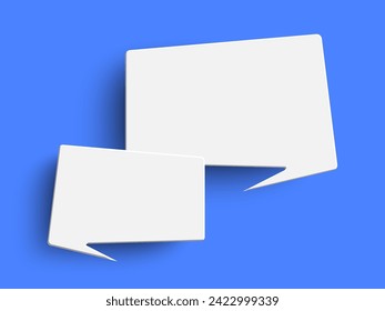 White rectangle blank speech bubble on blue background. Speak bubble text, chat box, message outline modern vector illustration design. Minimal social network chatting windows. Question, answer