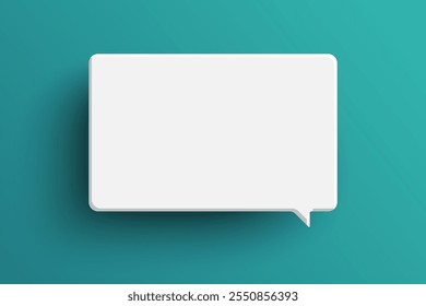 White rectangle blank speech bubble isolated on green background. Thinking symbol with blank space for text, quote, message. Minimal social banners, price tags, stickers, posters, badges.