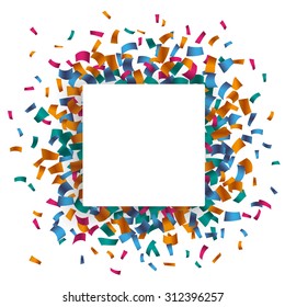 White rectangle with colored confetti on the white. Eps 10 vector file.