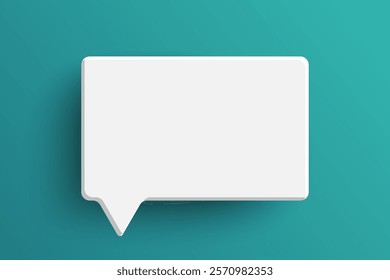 White rectangle empty speech bubble isolated on green background. Thinking symbol with blank space for text, quote, message. Minimal social banners, price tags, stickers, posters, badges