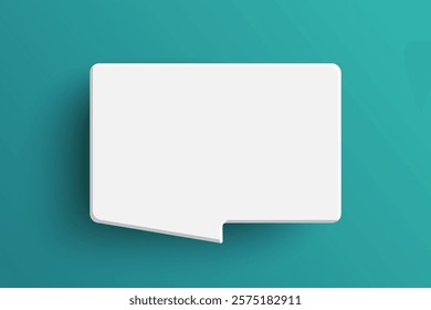 White rectangle empty speech bubble isolated on green background. Thinking symbol with blank space for text, quote, message. Minimal social banners, price tags, stickers, posters, badges