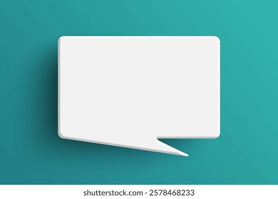 White rectangle empty speech bubble isolated on green background. Thinking symbol with blank space for text, quote, message. Minimal social banners, price tags, stickers, posters, badges