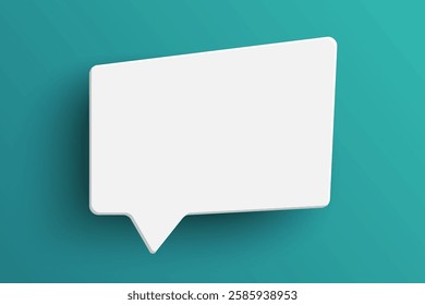 White rectangle empty speech bubble isolated on green background. Thinking symbol with blank space for text, quote, message. Minimal social banners, price tags, stickers, posters, badges