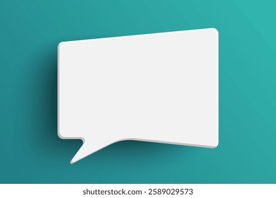 White rectangle empty speech bubble isolated on green background. Thinking symbol with blank space for text, quote, message. Minimal social banners, price tags, stickers, posters, badges