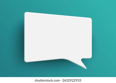 White rectangle empty speech bubble isolated on green background. Thinking symbol with blank space for text, quote, message. Minimal social banners, price tags, stickers, posters, badges