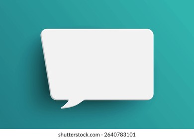 White rectangle empty speech bubble isolated on green background. Thinking symbol with blank space for text, quote, message. Minimal social banners, price tags, stickers, posters, badges