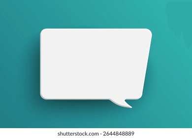 White rectangle empty speech bubble isolated on green background. Thinking symbol with blank space for text, quote, message. Minimal social banners, price tags, stickers, posters, badges