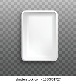 White rectangle foam tray from top view isolated on transparent background - realistic disposable food container packaging template, vector illustration.