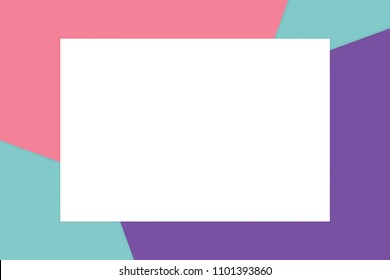 white rectangle frame on colorful pastel soft paper banner cosmetics for copy space message, minimal flat lay style fashionable cosmetics pastel color top view wallpaper geometric overlays (vector)
