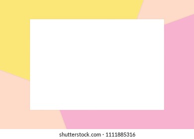 white rectangle frame on colorful pastel soft paper banner cosmetics for copy space message, minimal flat lay style fashionable cosmetics pastel color top view wallpaper geometric overlays (vector)