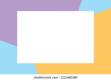 white rectangle frame on colorful pastel soft paper banner cosmetics for copy space message, minimal flat lay style fashionable cosmetics pastel color top view wallpaper geometric overlays (vector)