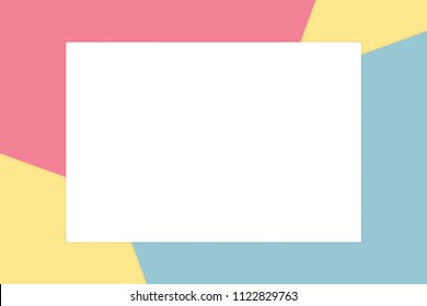white rectangle frame on colorful pastel soft paper background cosmetics for copy space message, minimal flat lay style fashionable cosmetics pastel color top view wallpaper geometric overlay (vector)