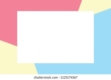 white rectangle frame on colorful pastel soft paper banner cosmetics for copy space message, minimal flat lay style fashionable cosmetics pastel color top view wallpaper geometric overlays (vector)