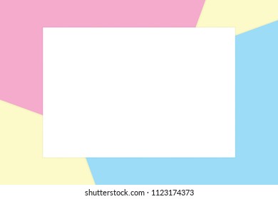 white rectangle frame on colorful pastel soft paper banner cosmetics for copy space message, minimal flat lay style fashionable cosmetics pastel color top view wallpaper geometric overlays (vector)