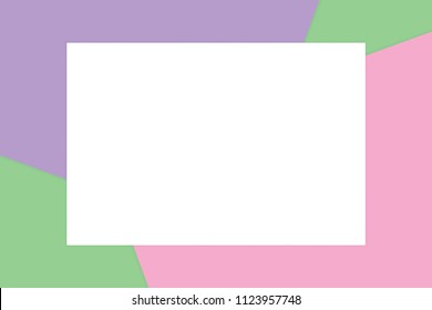 white rectangle frame on colorful pastel soft paper background cosmetics for copy space message, minimal flat lay style fashionable cosmetics pastel color top view wallpaper geometric overlay (vector)