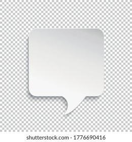 White rectangle paper speech bubble Infographic design on checked transparent background. Vector illustration. Eps 10 vector file.