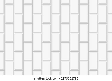 Disposition verticale du carrelage blanc rectangle. Motif harmonieux de mur en céramique ou en brique. Arrière-plan cuisine, arrière-plan salle de bains ou fond d'écran. Image vectorielle illustration à plat
