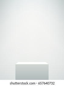 White rectangle vector empty pedestal and white wall. Simple template for an advertisement or web design. 