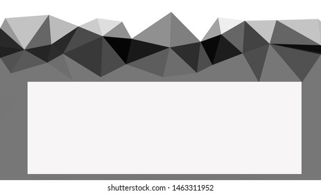 White rectangle to write stuff on surrounded by modern black white and gray gradient triangle background texture made out of triangles in vector art, to be used for sites/posters (Low Poly texture)