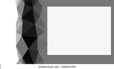 White rectangle to write stuff on surrounded by modern black white and gray gradient triangle background texture made out of triangles in vector art, to be used for sites/posters (Low Poly texture)