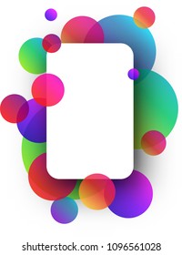 White rectangular background with colour circles pattern. Vector paper illustration.