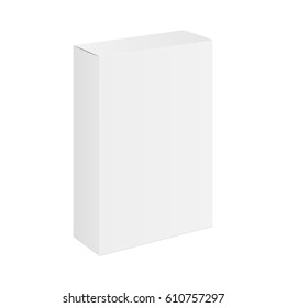 White Rectangular Box Isolated. Mockup For Branding, Design, Logo Or Medical, Cosmetic Or Gift Products. Vector Illustration