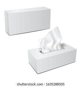 White rectangular box with Paper Napkins. Realistic vector mockup packaging set. For your design