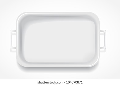 white rectangular fiberglass steam table with handles on a white background