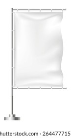 White rectangular flag waving gracefully on a chrome flagpole featuring a round base, offering an ideal canvas for custom designs or logos to enhance branding efforts