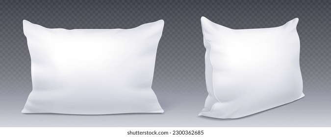 Ilustración vectorial realista de almohada rectangular blanca. Modelación del cojín de algodón, vista del ángulo superior, aislado sobre fondo transparente, almohadilla de tela blanda 3D para dormir