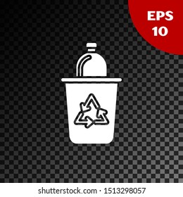 White Recycle bin with recycle symbol icon isolated on transparent dark background. Trash can icon. Garbage bin sign. Recycle basket sign.  Vector Illustration