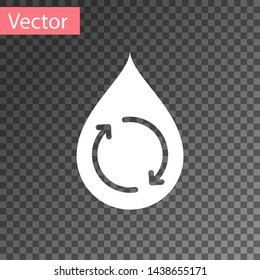 White Recycle clean aqua icon isolated on transparent background. Drop of water with sign recycling. Vector Illustration