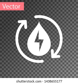 White Recycle clean aqua icon isolated on transparent background. Water recycling energy symbol. Drop of water with recycling. Water refresh arrows. Vector Illustration