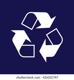 White recycle icon vector. Blue background