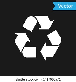 White Recycle symbol icon isolated on black background. Circular arrow icon. Environment recyclable go green. Vector Illustration