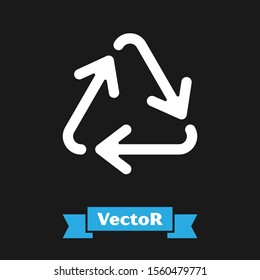 White Recycle symbol icon isolated on black background. Circular arrow icon. Environment recyclable go green.  Vector Illustration