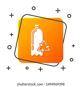 White Recycling plastic bottle icon isolated on white background. Orange square button. Vector Illustration