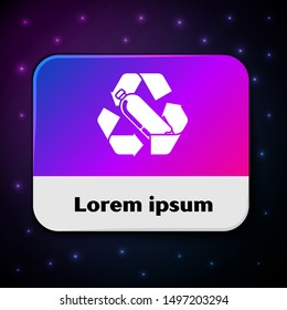 White Recycling plastic bottle icon isolated on black background. Rectangle color button. Vector Illustration