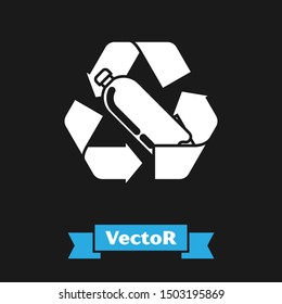 White Recycling plastic bottle icon isolated on black background.  Vector Illustration