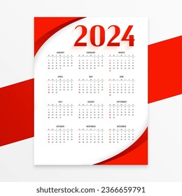 white and red 2024 event planner calendar layout in minimal style vector