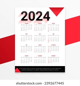 white and red 2024 new year calendar layout schedule business task vector