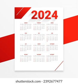white and red 2024 new year calendar layout a office stationery vector