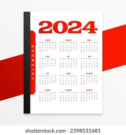 plantilla de calendario de año nuevo blanco y rojo 2024 vector de diseño imprimible