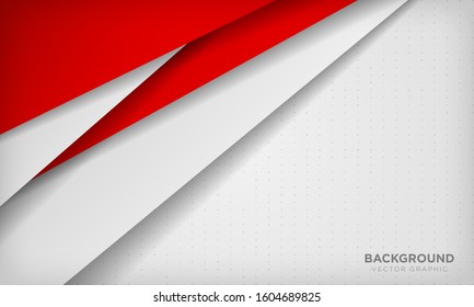 White and red abstract background with overlap layers and dots texture. Modern template design.