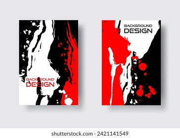 White and red abstract design set. Ink paint on brochure, Design elements isolated on white.