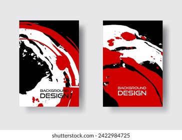 White and red abstract design set. Ink paint on brochure, Design elements isolated on white.