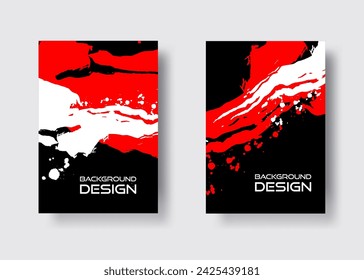 White and red abstract design set. Ink paint on brochure, Design elements isolated on white.