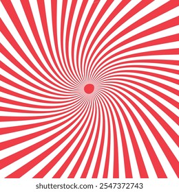 Arte óptico de rayas abstractas blancas y rojas. Fondo de diseño en espiral rojo y blanco. Fondo espiral geométrico de rayos retorcidos rojos y blancos. Fondo de vórtice radial giratorio. VECTOR EPS