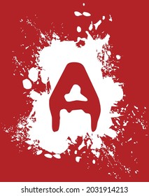 A - White and red, alphabet with a splash and spray effect.